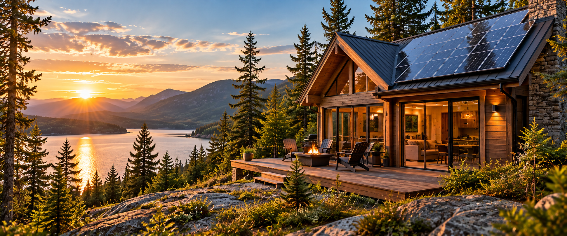 Chalet hors réseau équipé de panneaux solaires