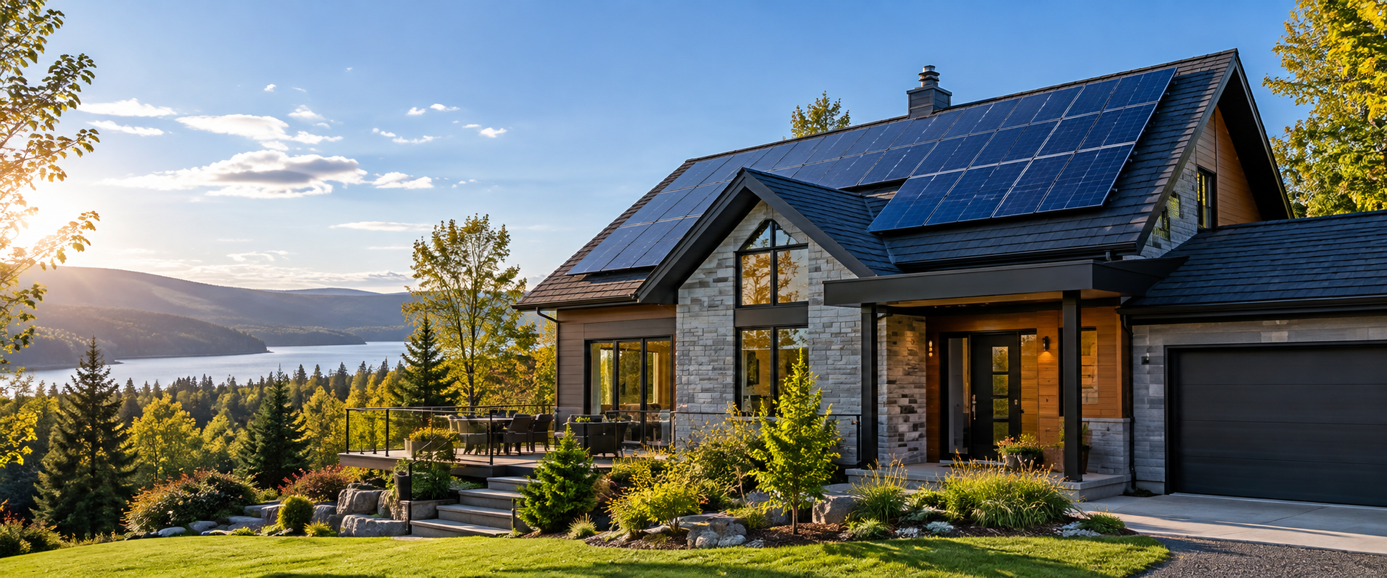 Maison résidentielle moderne équipée de panneaux solaires